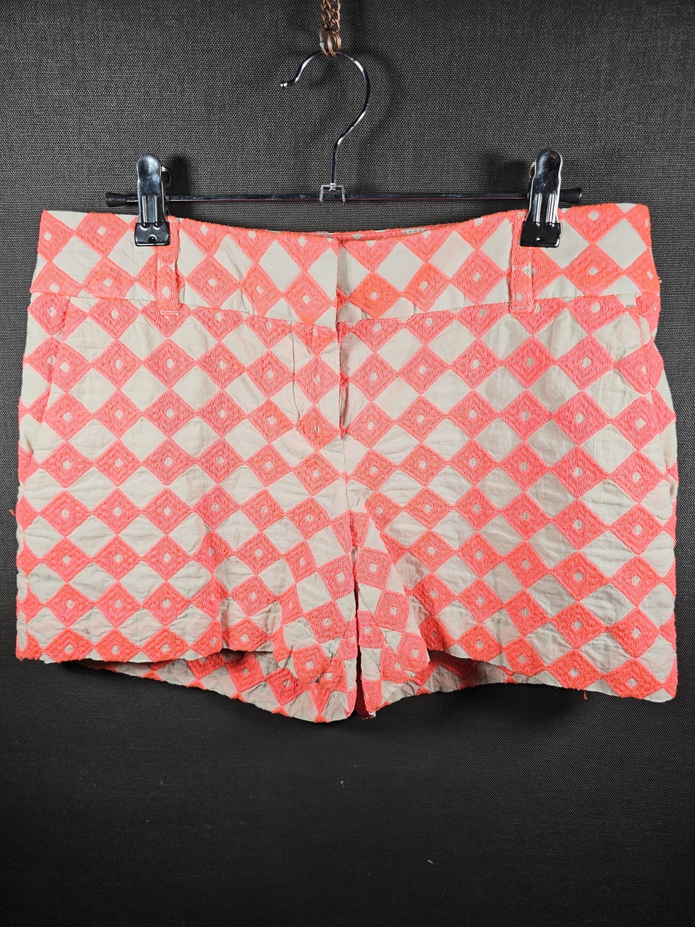 LOFT Coral and Cream Diamond-Print High Waist Shorts